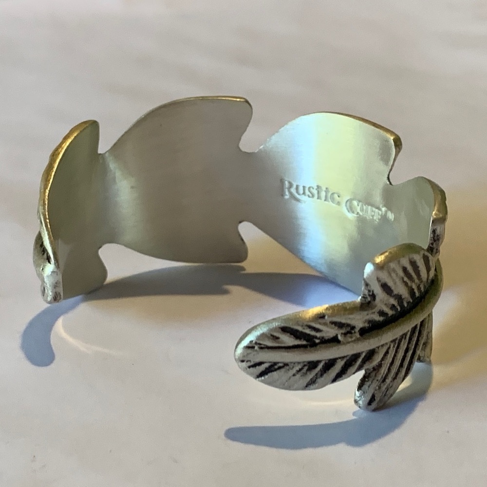 Rustic Cuff Silver Tone Feather Western Bracelet - image 7
